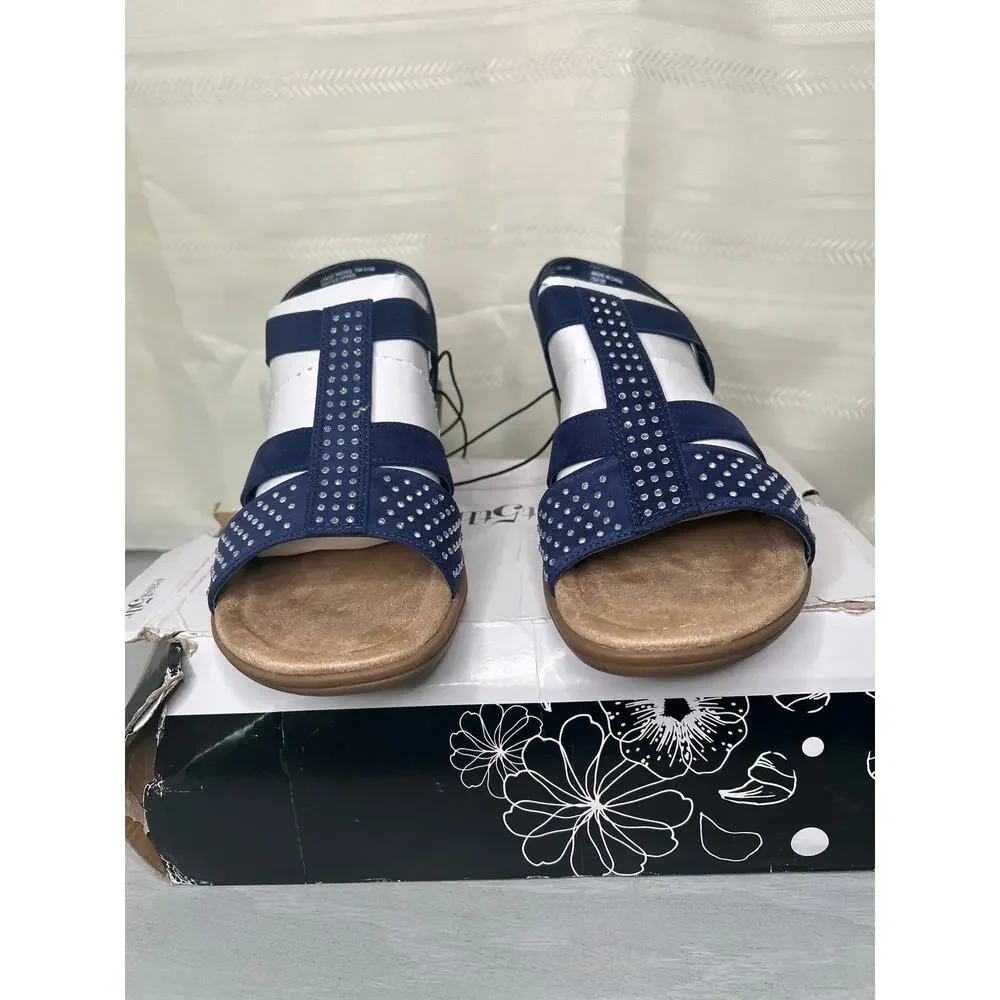 NWT East 5th Womens 11 M Navy Blue Studded Slingback Platform Sandal Shoes